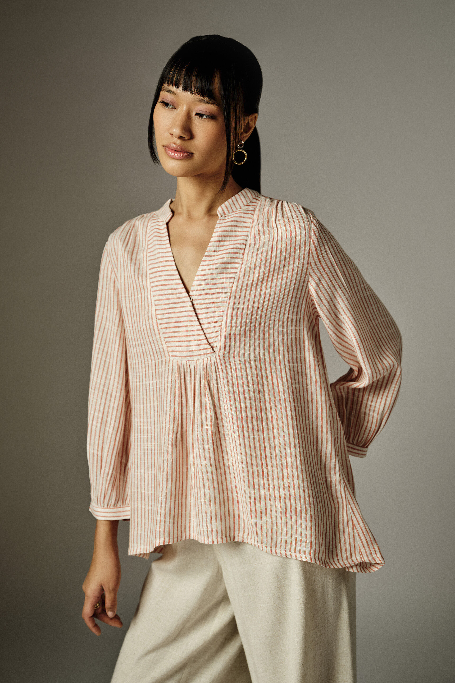 Lavina Coral Striped Top